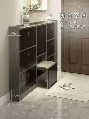 Entering shoe cabinet is integrated against the wall, household door ultra-thin shoe cabinet, solid wood narrow bucket Hall, shoe stool, light luxury porch cabinet