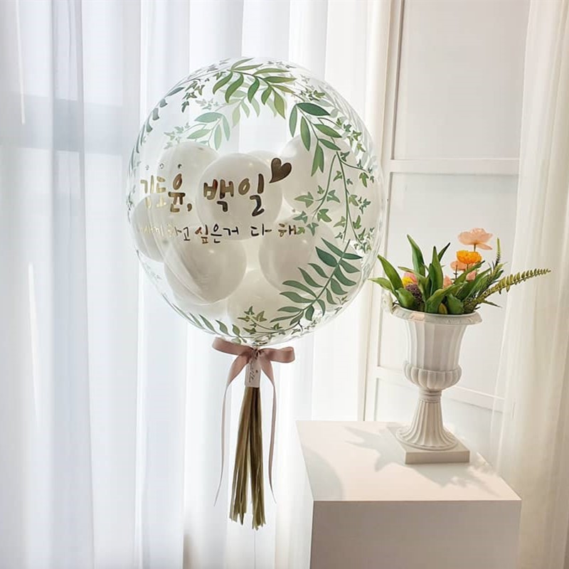 ins Korean blogger's same green leaf Popo Ball Birthday Printed Transparent Balloon Cours Wedding Party Decoration Arrangement