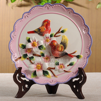 European red bird ceramic hanging plate decoration plate TV cabinet porch decoration new house decoration wall jewelry distribution rack