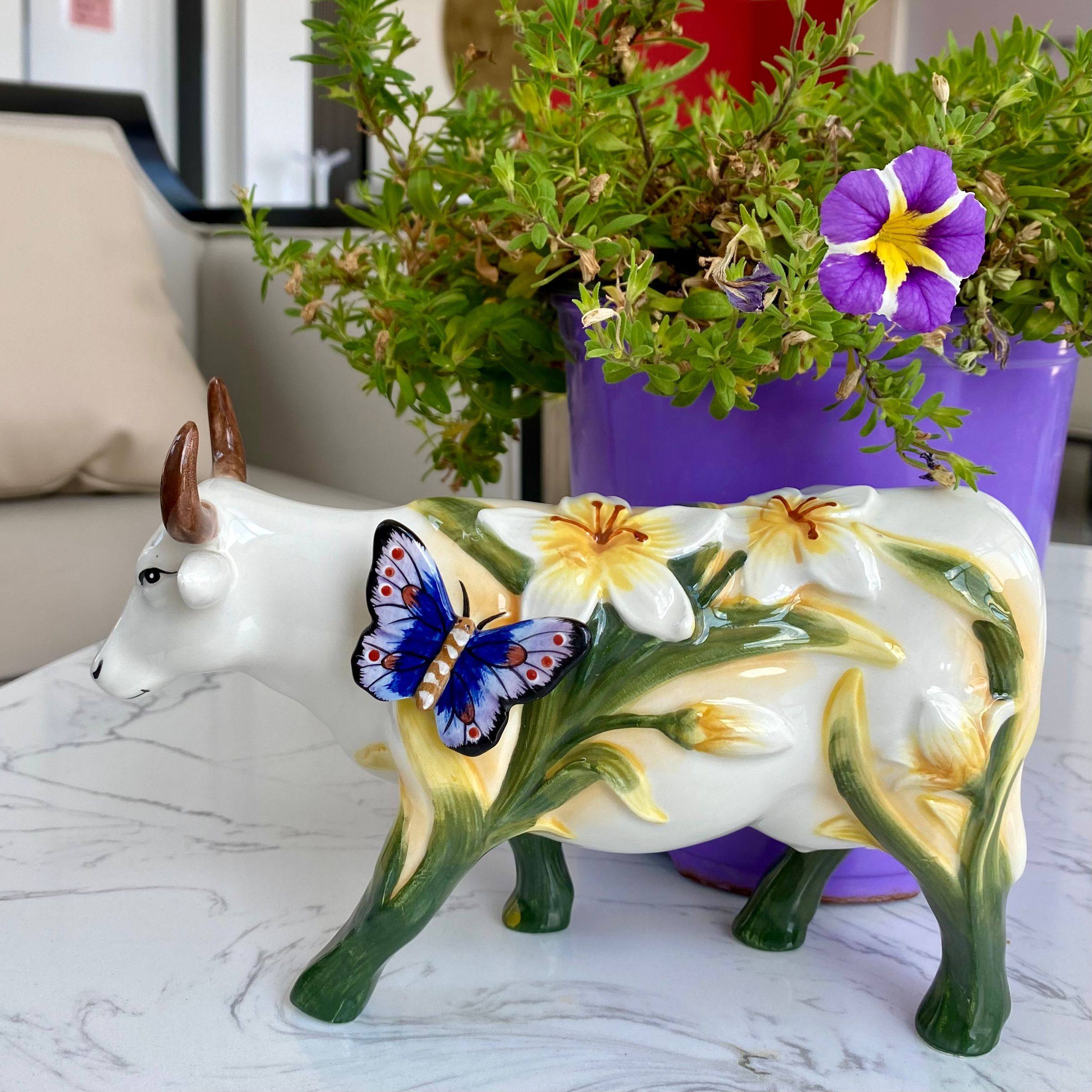 Fangya European and American Home Furnishing Empty Valley Orchid Cattle Ceramic Decoration Birthday Gift Home Decoration Office Entrance Decoration