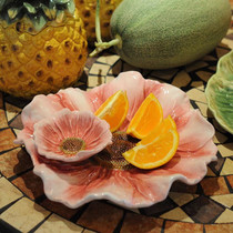 Fangya pink flower ceramic double fruit plate Sauce plate Home gifts Wedding gifts Home accessories table ornaments