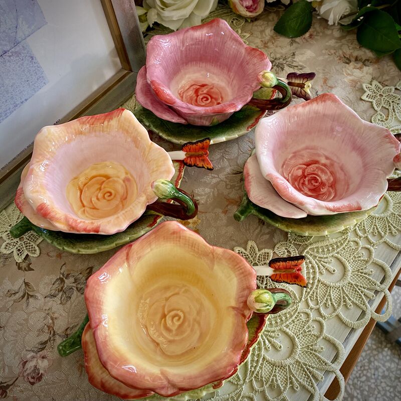 Fangya Foreign Trade Underglaze Color Hand-Painted Rose Ceramic Coffee Cup Flower Tea Cup Tea Mug Afternoon Tea Home Daily Use