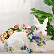 European pastoral hydrangea rabbit ceramic ornaments home accessories TV cabinet living room porch ornaments birthday gifts