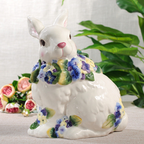 Ou-Hydrangea Rabbit Ceramic Ornaments Home Accessories TV Cabinet Living Room Porch Ornaments Birthday Gifts