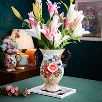 Fangya peach blossom fan Ceramic home decoration Wedding gift Large vase TV cabinet Wine cabinet Entrance decoration gift