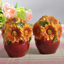 Hand-painted underglaze sunflower ceramic small ornaments small gift jewelry salt and pepper seasoning jar jewelry