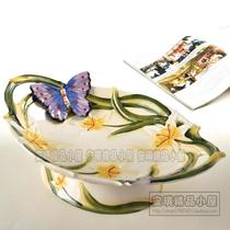 European ceramic fruit plate Snack plate High foot fruit plate TV cabinet Coffee table Home decoration Wedding gift ornaments