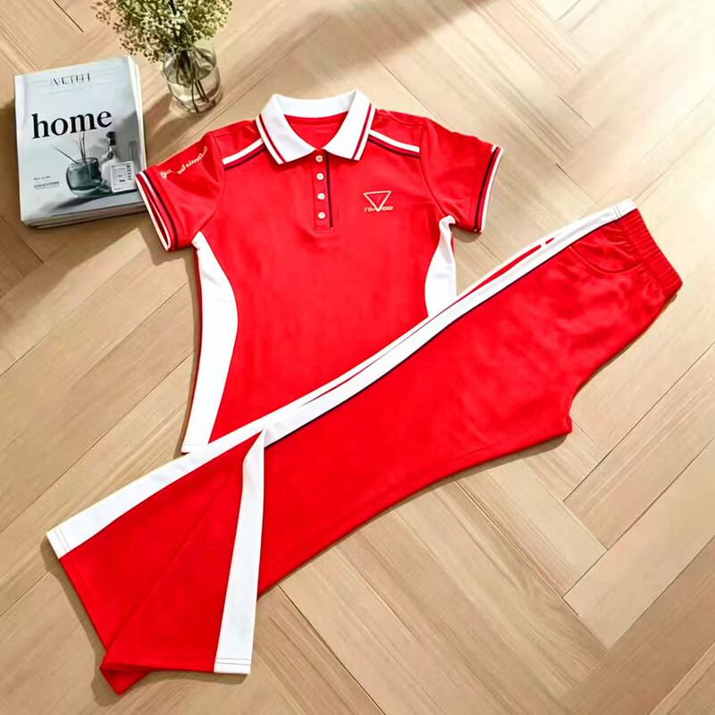 Special Offer: Jiamusi Fitness Dance New Style Sports Casual Large Bell-Bottoms South Korean Silk Fabric Summer Short-Sleeve Fiery Red Set Special Offer: Jiamusi Fitness Dance New Style Sports Casual Large Bell-Bottoms South Korean Silk Fabric Summer Short-Sleeve Fiery Red Set