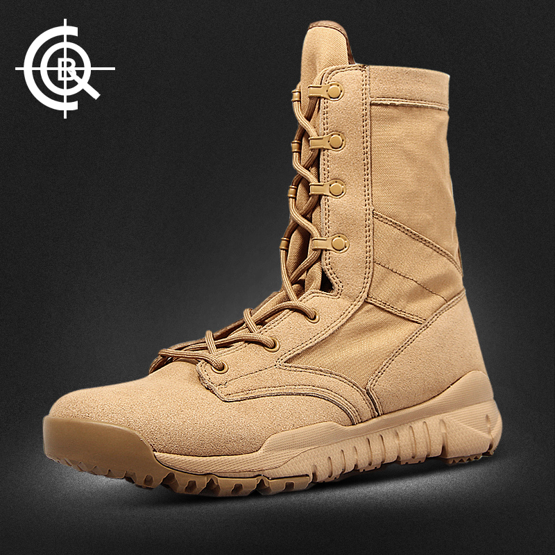 CQB Military Fans Desert Boots Shock Absorbing High Cylinder Shoes SFB Men Tactical Boots Special Soldiers Combat Boots Breathable for training boots