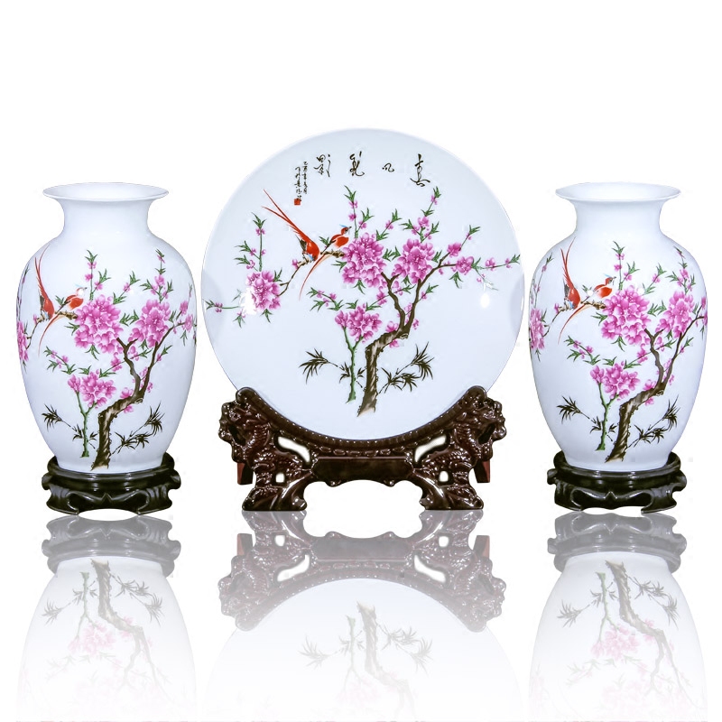 Jingdezhen ceramic vase furnishing articles flower arranging flower implement contracted sitting room new Chinese arts and crafts decorative vase three - piece suit