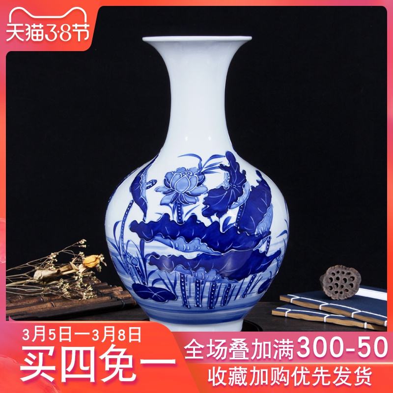 Jingdezhen ceramics anaglyph year after year have fish hand - made of blue and white porcelain vase household adornment handicraft furnishing articles sitting room