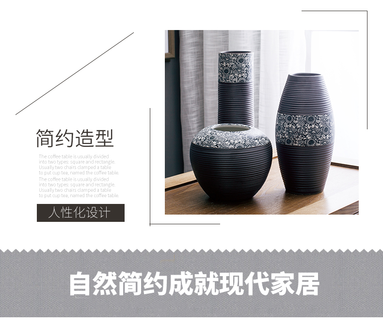 Black and white contracted household living ceramic three - piece vase Chinese ceramic wine cabinet room adornment bedroom furnishing articles