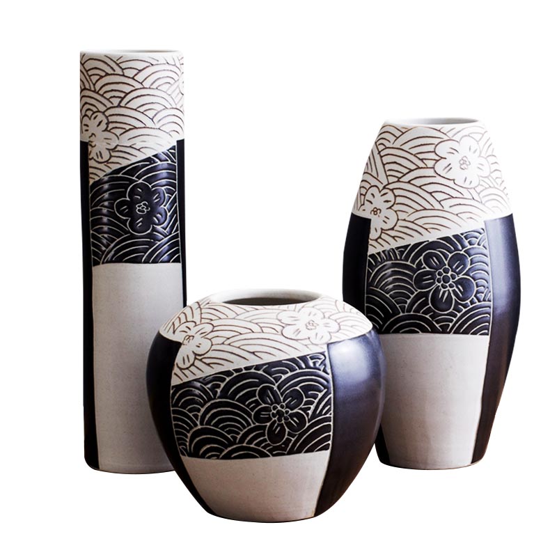 Ceramic vase furnishing articles three - piece suit I and contracted sitting room ground Ceramic flower arranging flower art decoration creative decorations