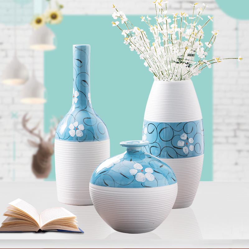 Creative household ceramics of large vase three - piece little pure and fresh and simple but elegant wine cabinet room sitting room adornment is placed