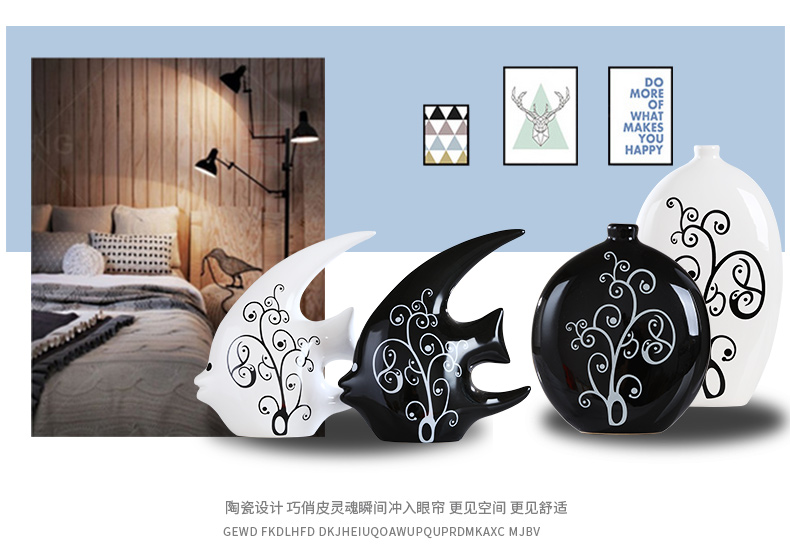 Jingdezhen ceramic household act the role ofing is tasted creative vase sitting room place black and white contracted and I crafts desktop decoration