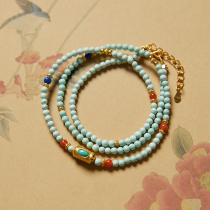 B001127 Non-returnable non-exchangeable 3 5mm Hubei Turquoise Southern Red Lapis Lazuli 925 Silver Gold Plated Necklace Three Circle Bracelet