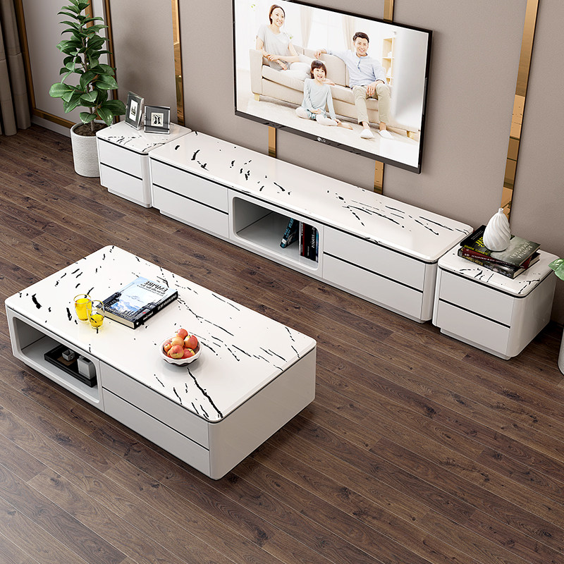 Living room TV cabinet coffee table combination set modern minimalist marble size apartment Nordic minimalist TV cabinet