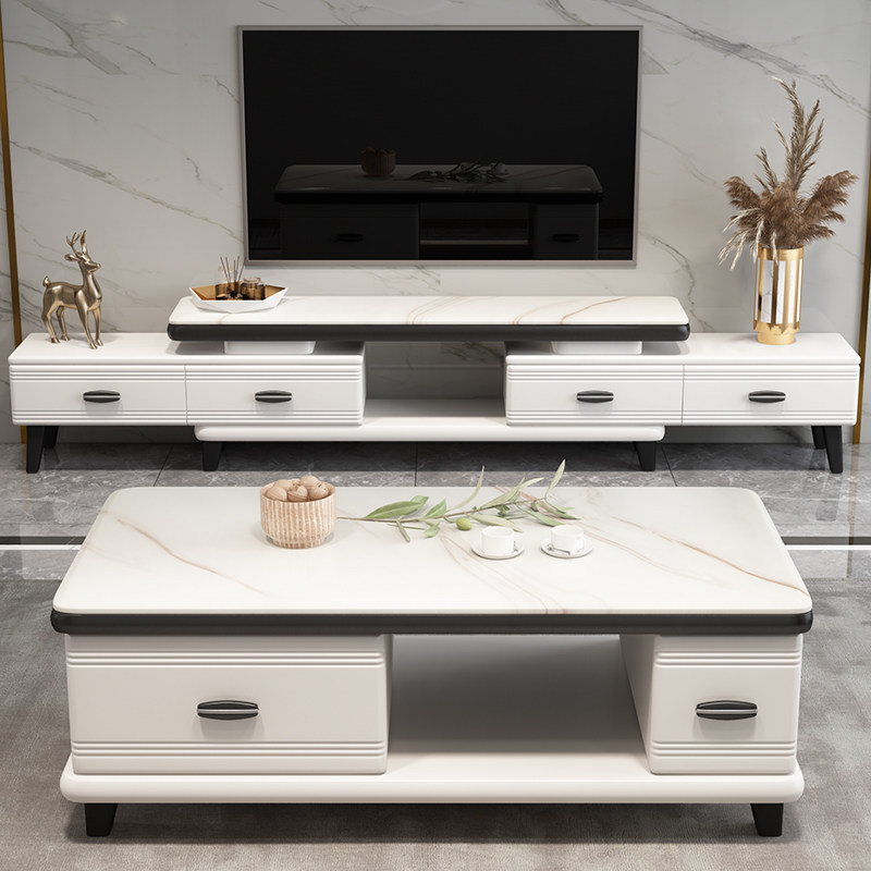Marble TV Cabinet Tea Table Combo Suit Modern Minima Living Room Nordic Wind Small Family TV Cabinet Flex