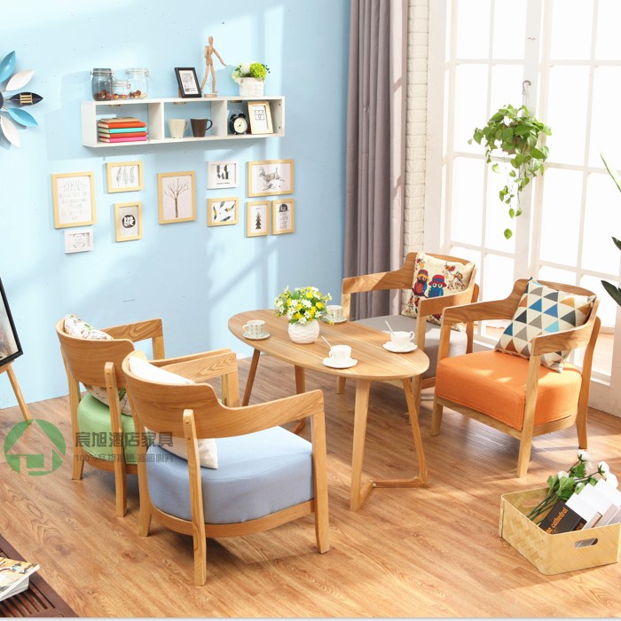Nordic Cafe Western Restaurant Milk Tea Shop Reception Leisure Sofa Chairs Negotiation Reception Solid Wood Tables and Chairs Spot