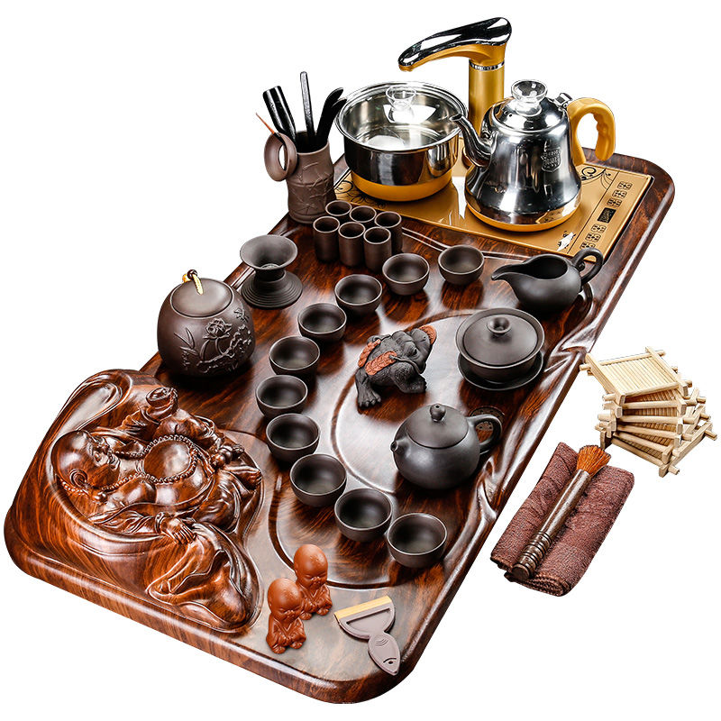A complete set of violet arenaceous kung fu tea tea cup automatic appliances solid wood tea tray tea set home