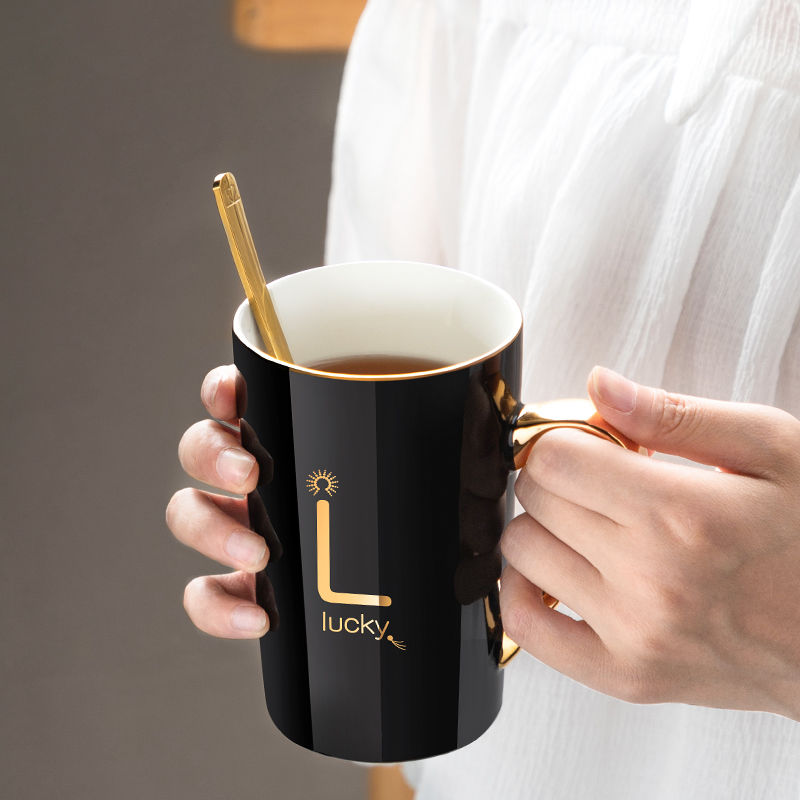 Surname ceramic keller cup with cover spoon coffee cup couples cup cup milk cup cup large capacity for breakfast