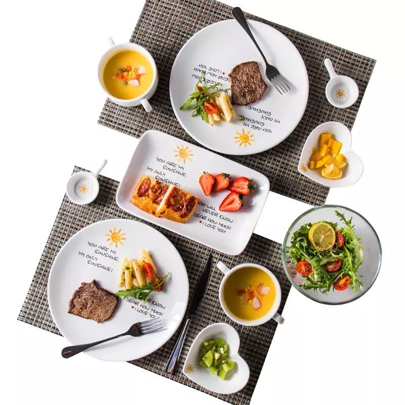 Household steak western food plate full creative couples steak knife and fork spoon, ceramic dinner salad plate suit
