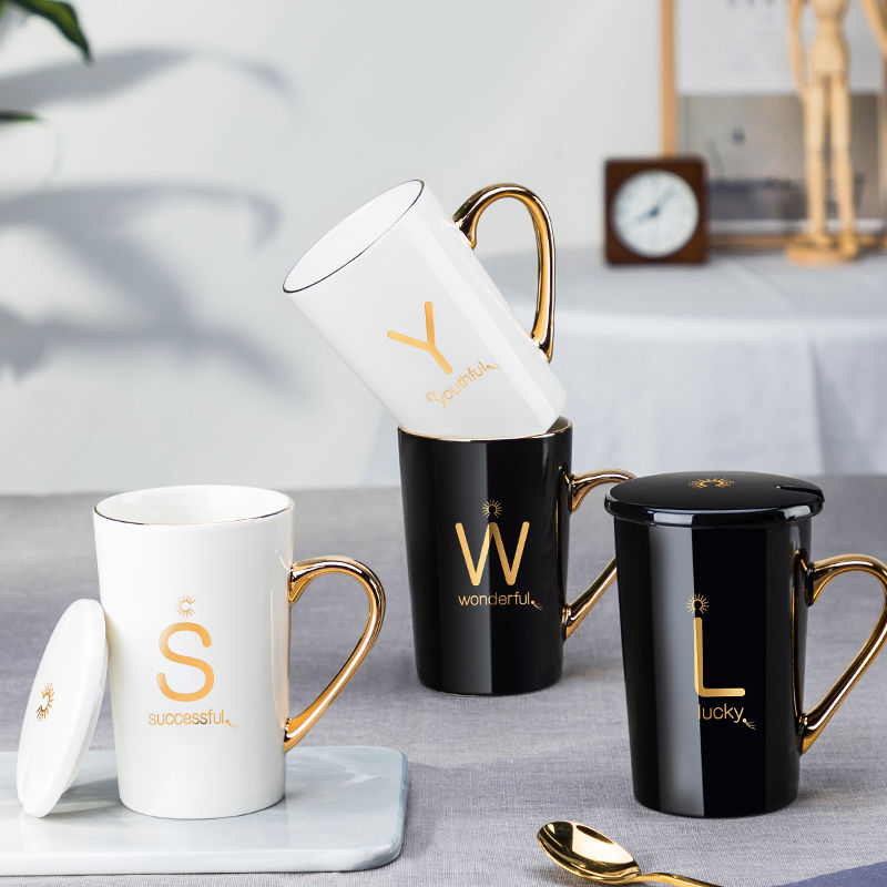 Surname ceramic keller cup with cover spoon coffee cup couples cup cup milk cup cup large capacity for breakfast