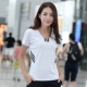 Thể thao mùa hè Áo thun nữ cổ chữ V tay ngắn cotton cỡ lớn chạy bộ thể dục thoáng khí thể thao áo sơ mi rộng tay