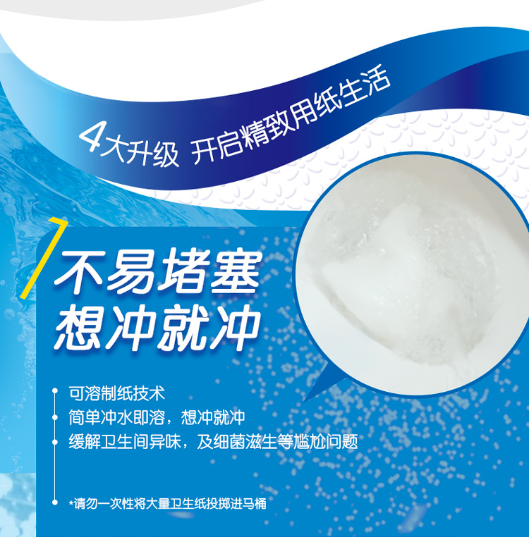 洁云 可溶性厕纸 3层*130抽*8包免垃圾分类 图2