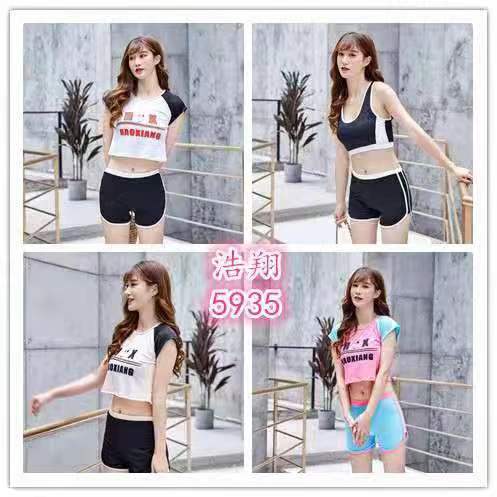 Two-piece three sets of swimwear 5935 women's four-corner pants new sports bubble spa retro shade conservative student swimsuit