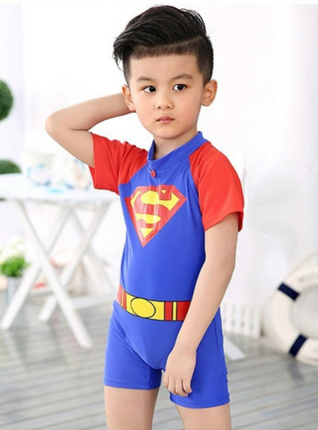 818 Superman Little Yellow Man Người nhện Phim hoạt hình Xiêm Chàng trai Chàng trai Chàng trai Xiêm Tay áo ngắn Đồ bơi - Bộ đồ bơi của Kid ao boi tre em
