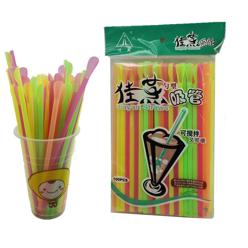 Disposable Spoon Type Straw Color Creative Drink Juice Straw With Spoon Straw Milkshake Ice Sand Straw 1000