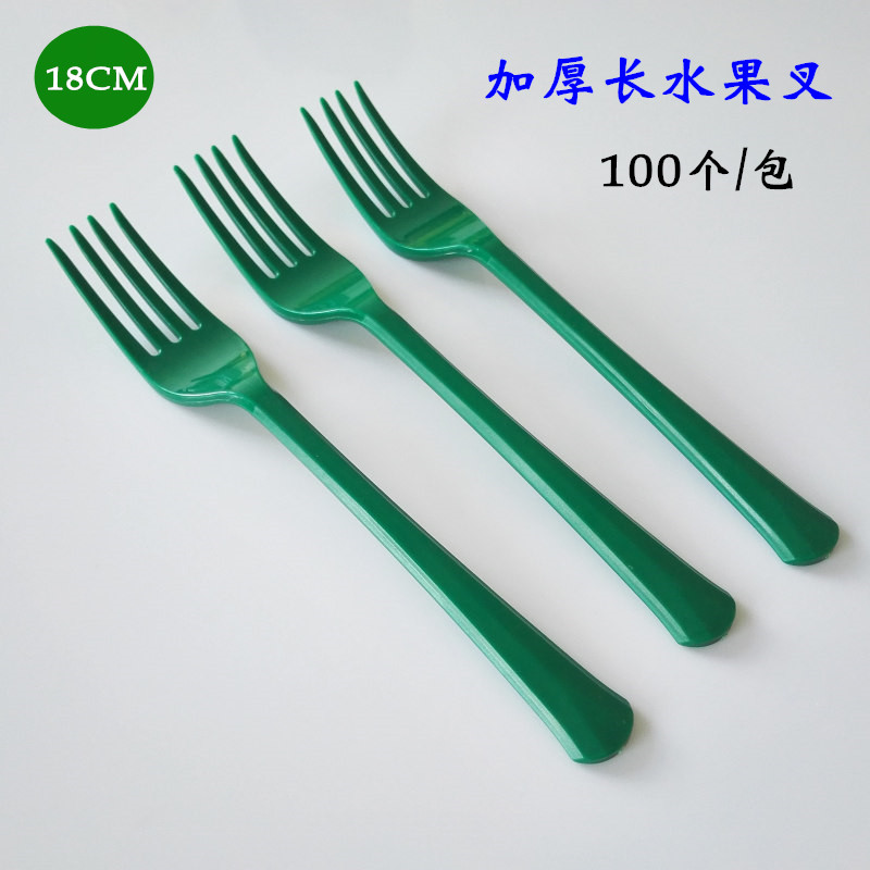 Disposable fork thickening long handle inserts Fruit fork plastic 7 inch fork Independent packing Western Pizza Fork 18CM