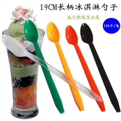 Disposable spoon LONG-handled spoon THICKENED ice CREAM MILKSHAKE smoothie spoon grilled grass spoon DESSERT plastic soup length 19CM