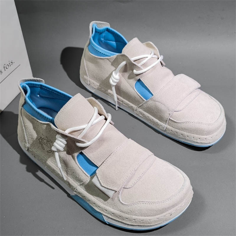 2022 Fall new men's shoes genuine leather one foot pedal clown shoe soft bottom magic patch board shoes ugly cute and stupid bean shoes