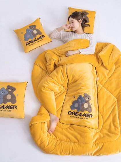 超厚牛奶绒抱枕被子两用二合一车载靠垫枕头办公室沙发折叠午睡被