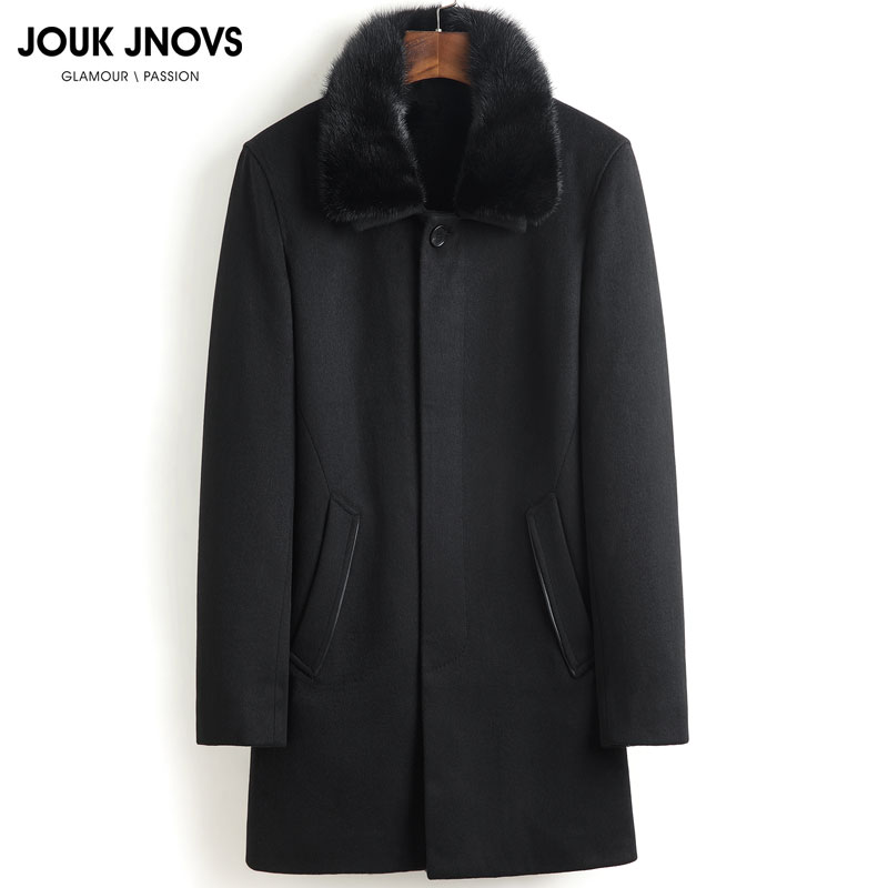 Light extravagant double face wool coat men cashmere winewear lamb suede fur integrated liner ferret fur collar thick coat