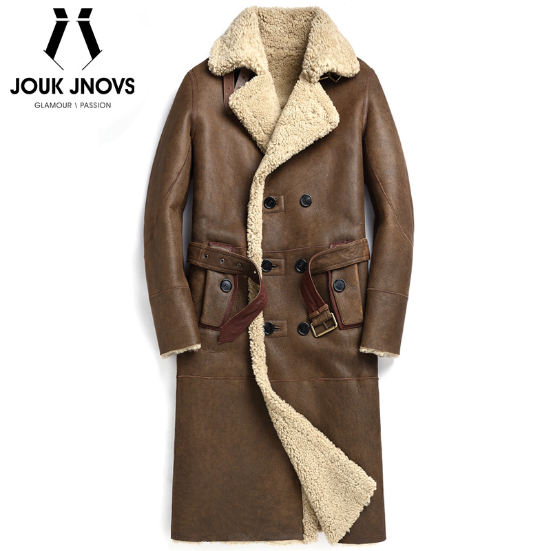 Luxurious new fur leather jacket men's over-the-knee long thickened leather windbreaker coat military fur