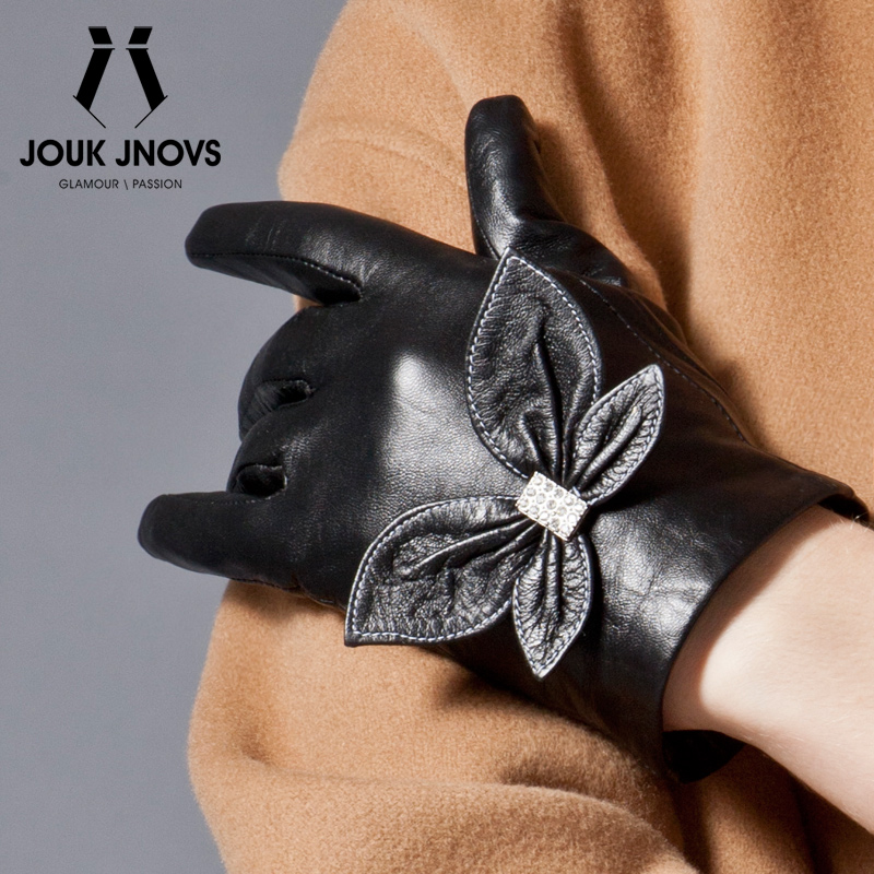 Imported Sheep Leather New Boutique Lady Genuine Leather Touch Touch Screen Gloves Butterfly Knot Fashion leather gloves