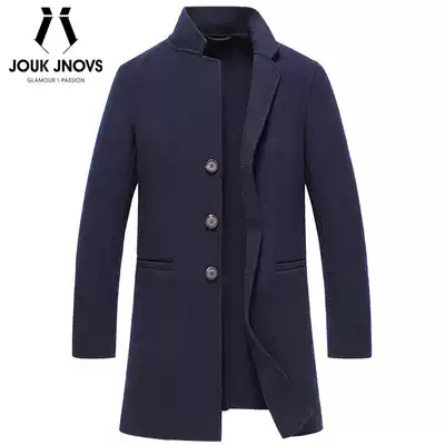 Autumn and winter Korean version of medium and long version single-breasted slim stand collar double-sided cashmere wool coat men's autumn and winter coat trench coat