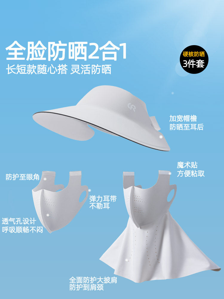 Full Face Sun Protection Mask Hat with Integrated Neck Protection, Uv Protection Mask for Women, Sunshade, Face Cover, Ice Silk Facekini