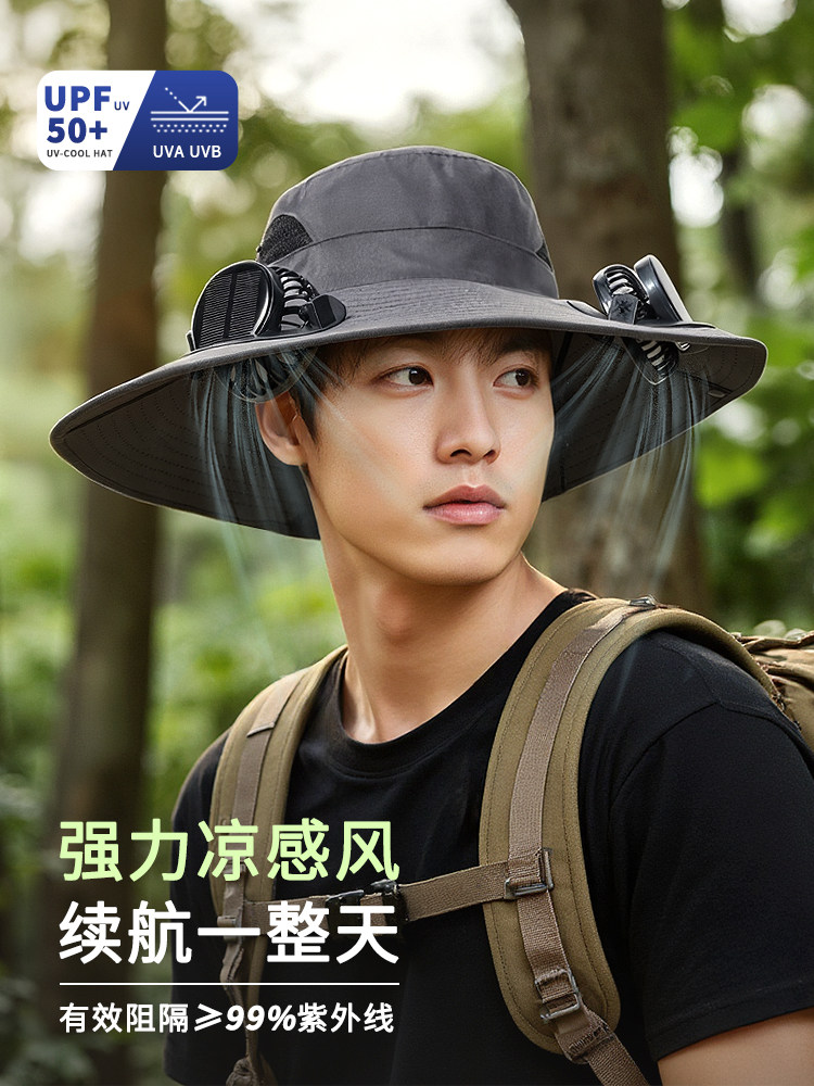 Solar Fan Hat for Men, Outdoor Hiking, Fishing, Anti-Uv Sunshade, Fisherman Hat with Fan