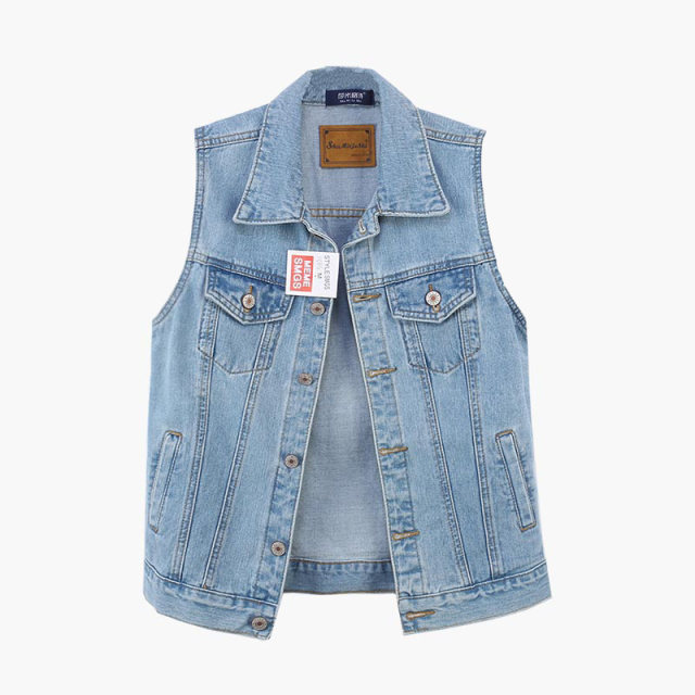 2024 ພາກຮຽນ spring ແລະດູໃບໄມ້ລົ່ນ vest denim ຊັ້ນນອກສໍາລັບແມ່ຍິງສີຟ້າຊ້ໍາສະບັບພາສາເກົາຫຼີ vest sleeveless vest ສັ້ນຂະຫນາດໃຫຍ່ trendy