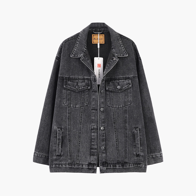 2026 Spring and Autumn New Gray-Black Denim Jacket Women's Long-Sleeve Loose Top Couple Slimming Denim Clothing