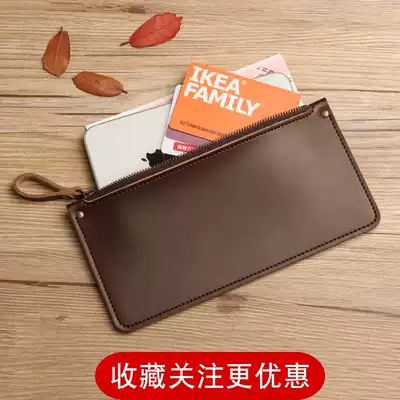 LAXS wallet men's long version cowhide mobile phone bag Crazy Horse handmade multi-function zipper retro leather wallet card holder