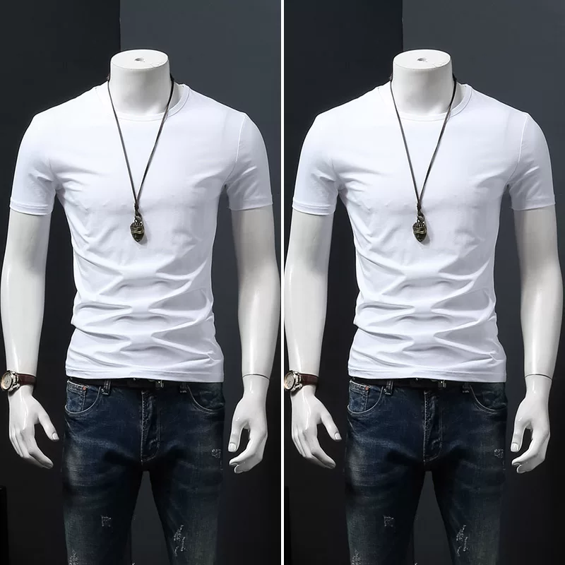 Летняя черная трендовая футболка с коротким рукавом и круглым вырезом, slim fit