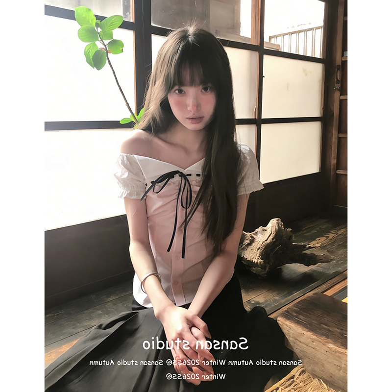 Korean-Style Sweet Pink Bow-Tie Shirt for Women, New Summer Slim-Fit Design, Versatile Top