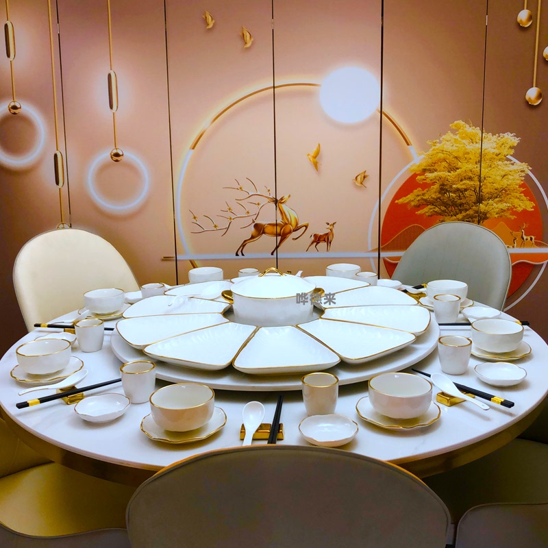 Moving to a New Home, Tableware, Round Table, Fan-Shaped Platter Combination, Especially Beautiful for Home Use, Dish and Bowl Set for New Year's Eve Dinner