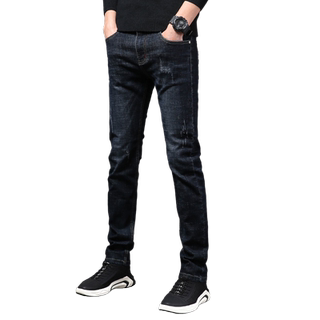 Men's fleece jeans autumn and winter slim fit pants