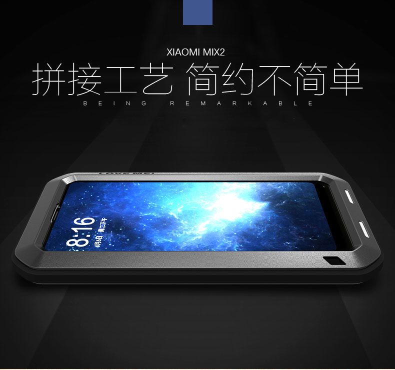 LOVE MEI Powerful Water Resistant Shockproof Dust/Dirt/Snow Proof Aluminum Metal Outdoor Gorilla Glass Heavy Duty Case Cover for Xiaomi Mi MIX 2